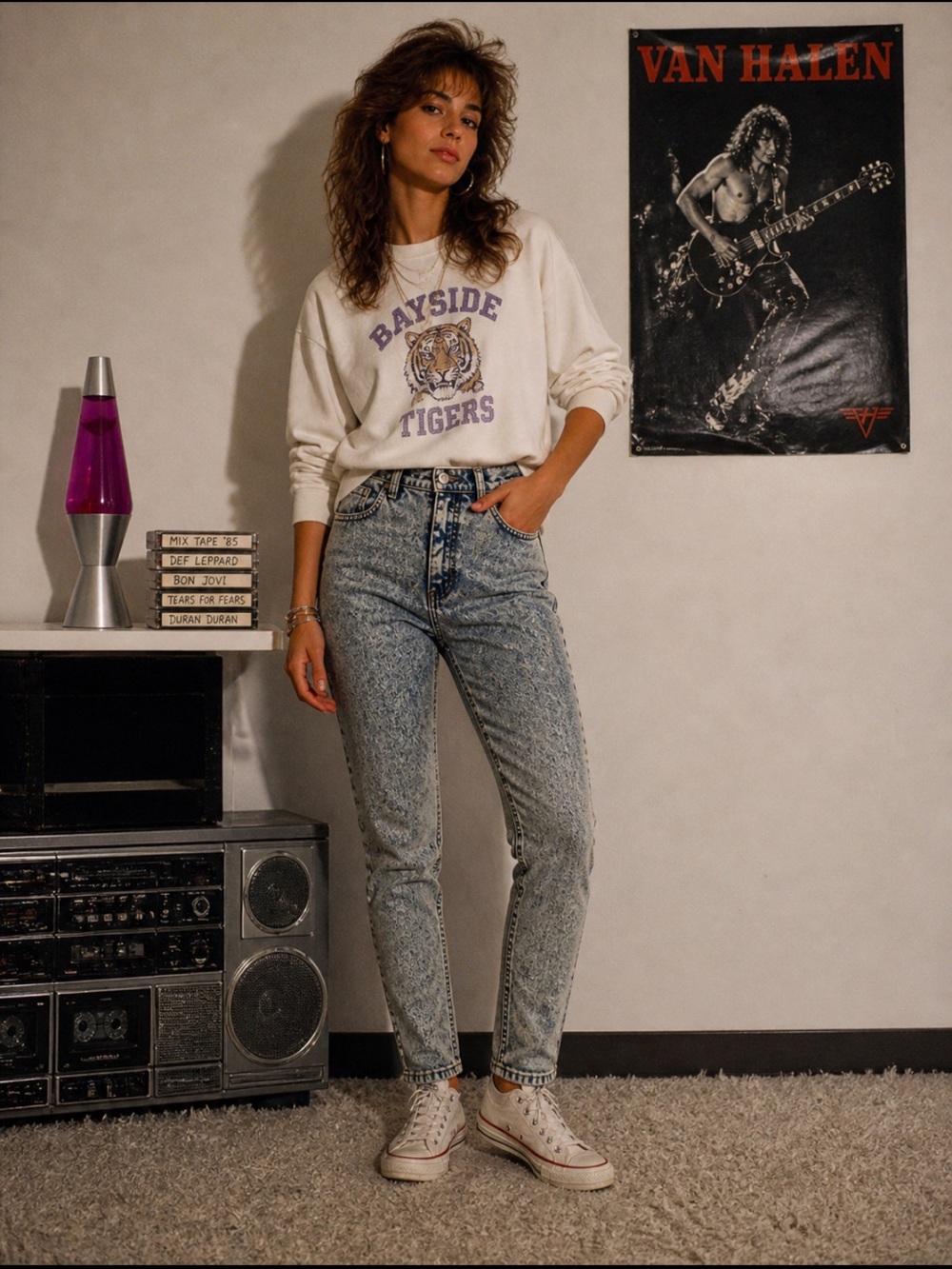Vintage Bonjour Acid Washed high rise jeans